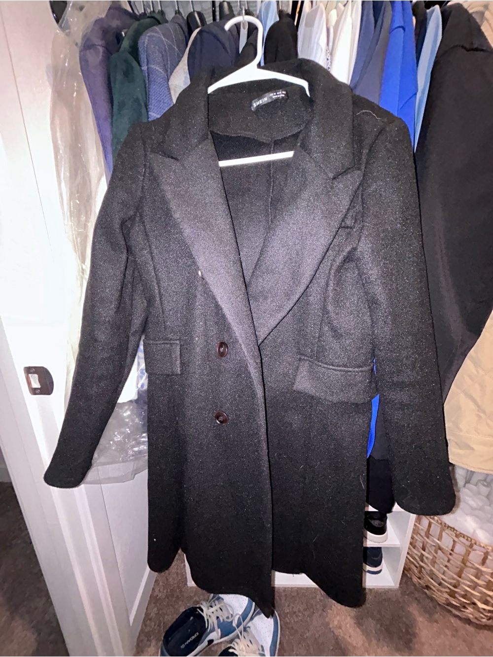 SHEIN Double-Breasted Black Women's Coat